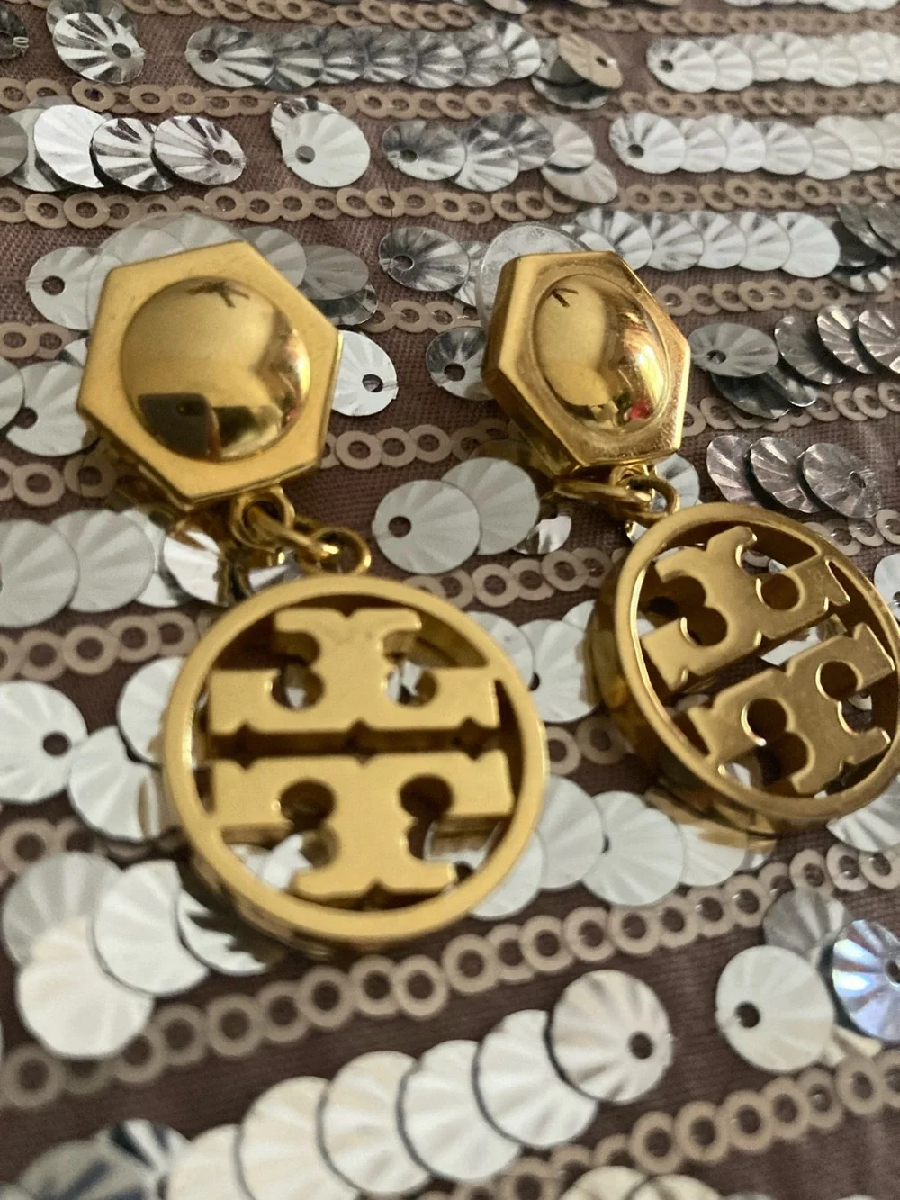 Tory Burch Shiny Gold Double-T Drop Earrings